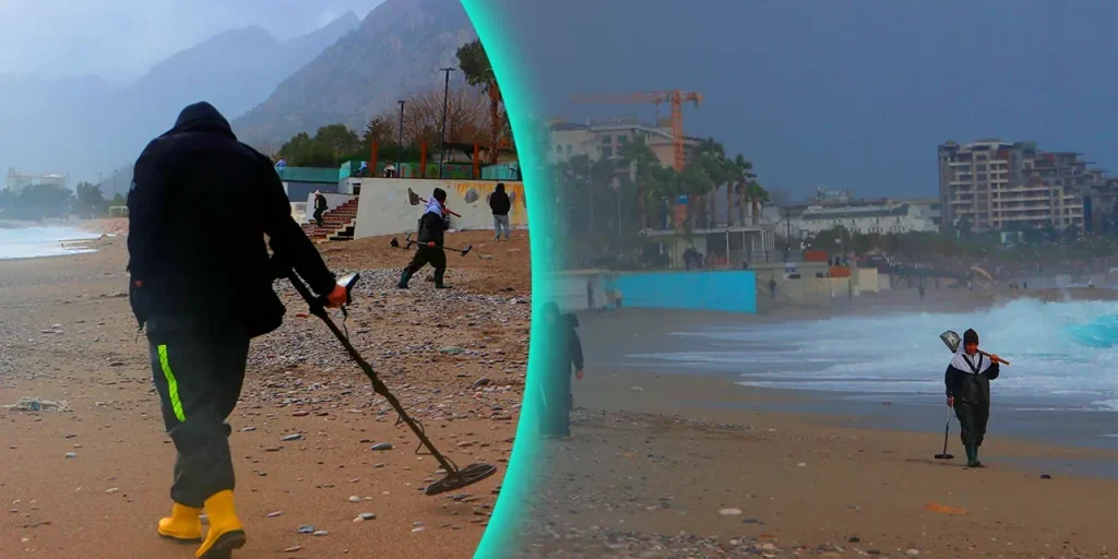 Tempesta a Antalya: cacciatori di tesori persistono nonostante vento di 50 km/h e onde alte