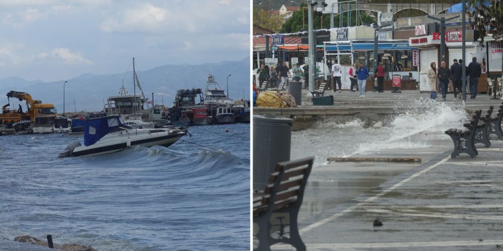 Balıkesir'i fırtına vurdu! Bir tekne battı, iş yerleri zarar gördü