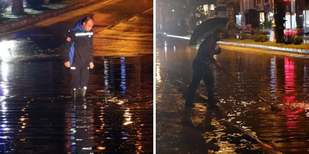 Crollo di muro di contenimento a Bodrum a causa di forte pioggia e grandine