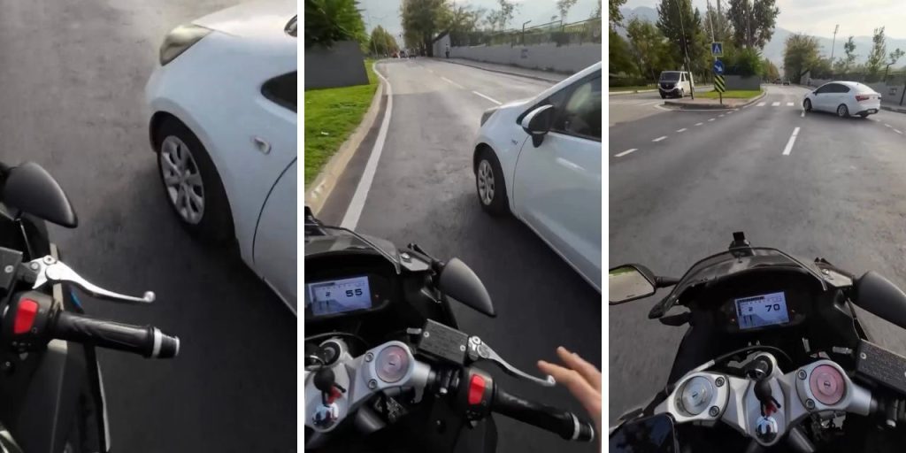 Motociclista perde il controllo e danneggia auto che passa con il rosso a Bursa