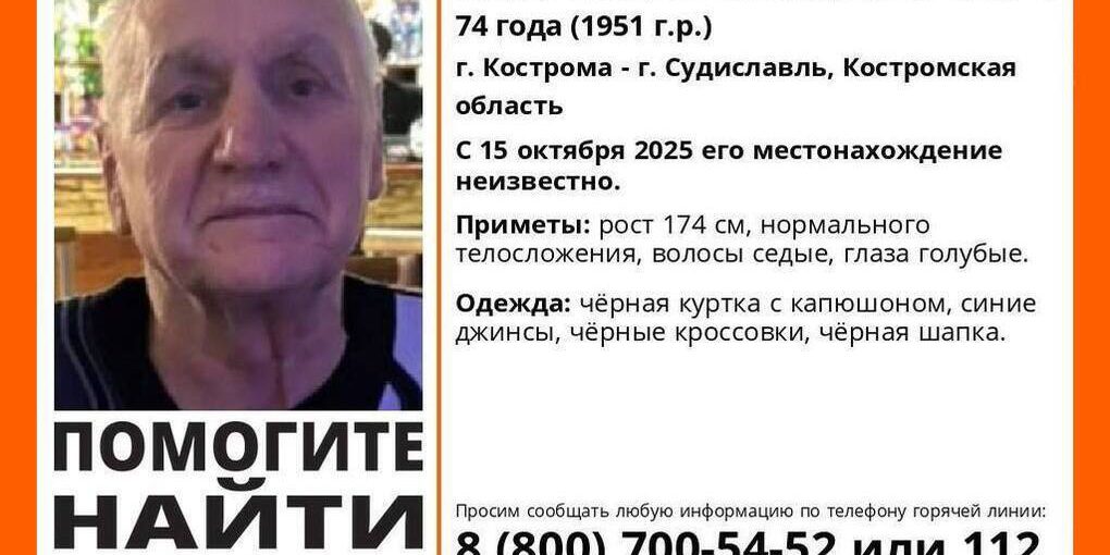 В Костромской области разыскивают 74-летнего пенсионера