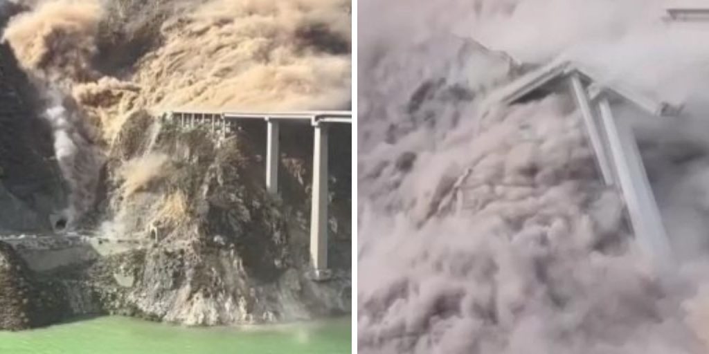 Çin'de 758 metrelik köprü çöktü! Korkunç anlar kamerada