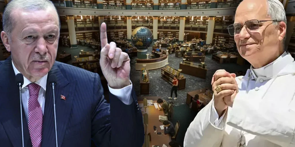 Erdoğan e Papa Francesco si incontrano nella Sala Cihannüma per chiedere un cessate il fuoco a Gaza