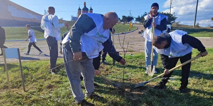 В Геническе отец павшего героя СВО и студенты высадили «Аллею Памяти»
