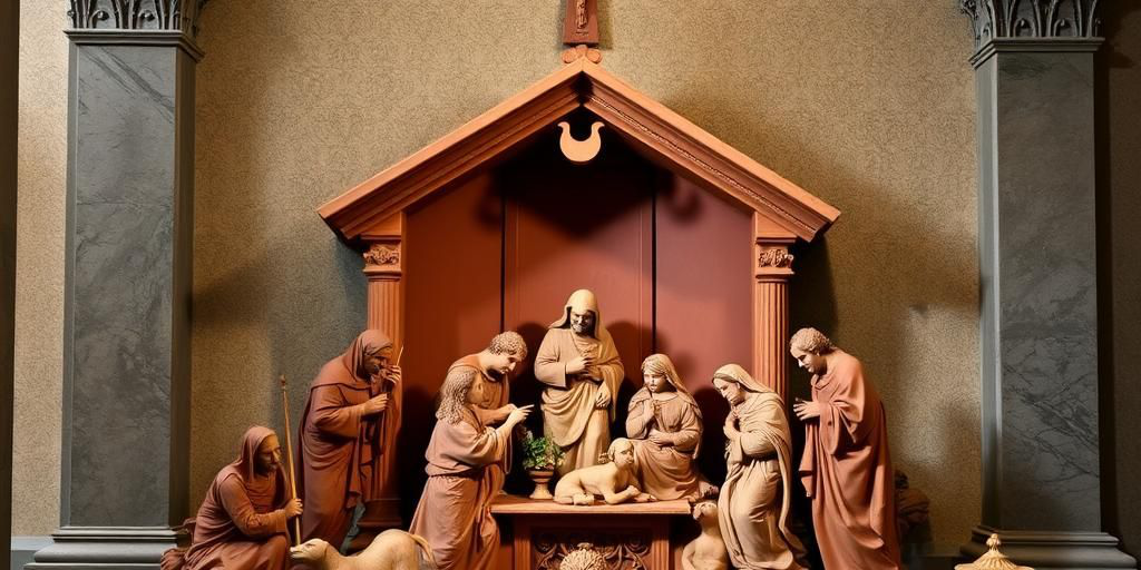 Milano: il presepe in terracotta del Sacro Monte di Varese nel cortile dell'Arcivescovado