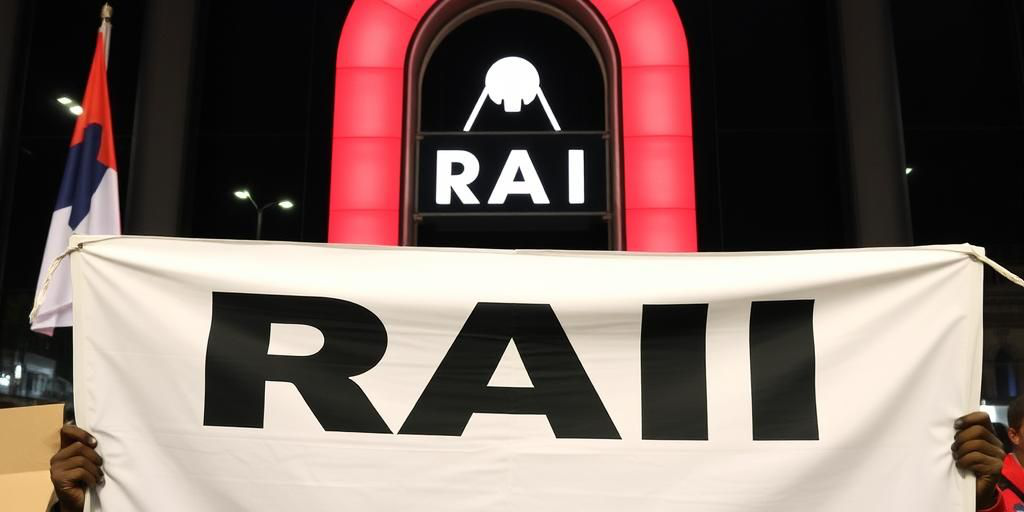 Lavoratori protestano sotto la sede di RAI a Milano per difendere il centro di produzione