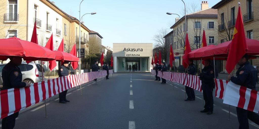 Forze dell'ordine chiudono la strada davanti al centro sociale Askatasuna per perquisizioni.