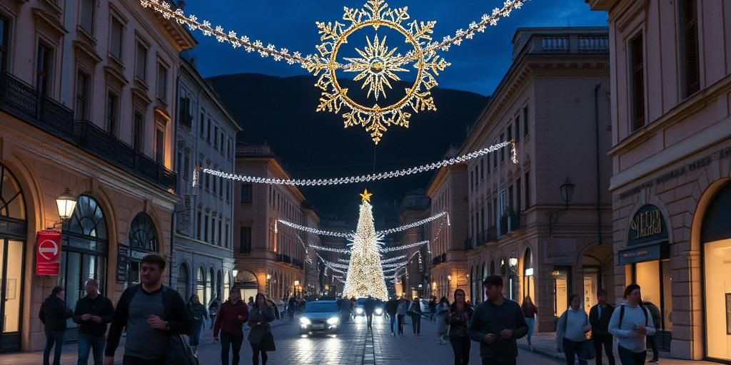 Studenti di Aquila corrono in una corsa natalizia illuminata nel centro città