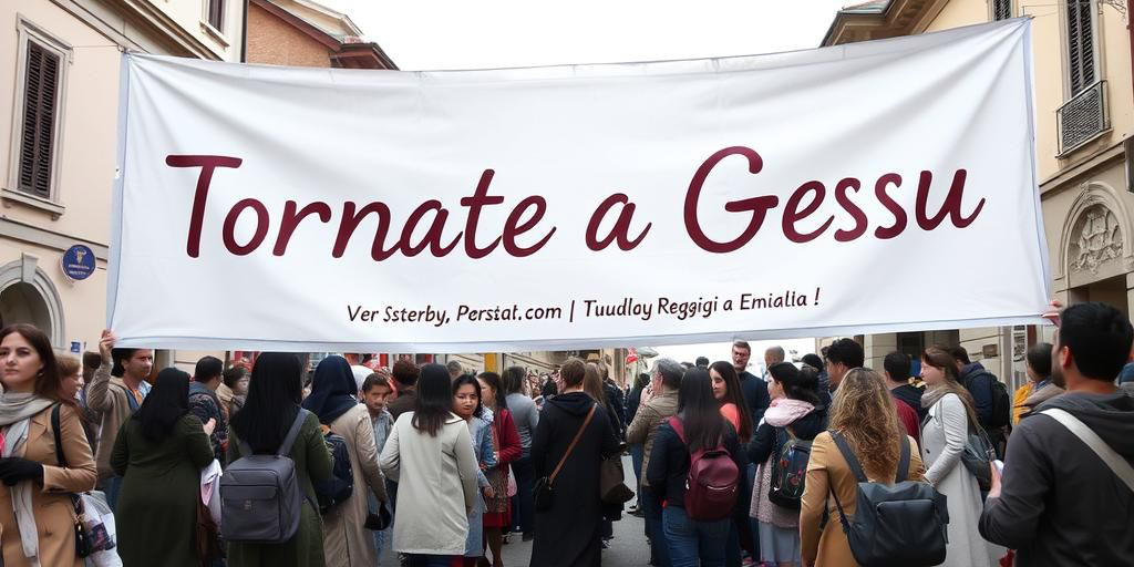 Banner di estrema destra con invito a “Tornate a Gesù” affisso ai cancelli di scuola a Reggio Emilia