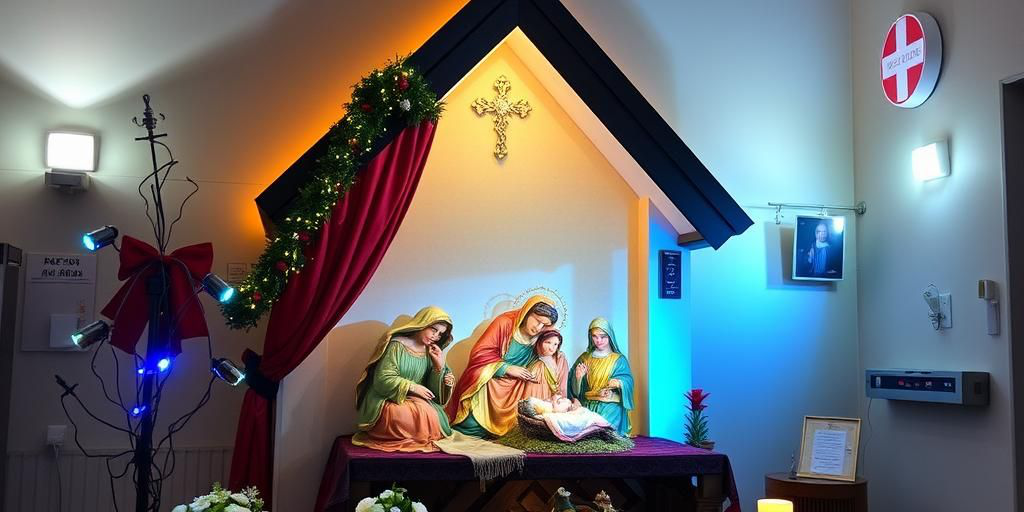 Natività con simboli di bombe installata all'ospedale Santa Maria Nuova di Firenze