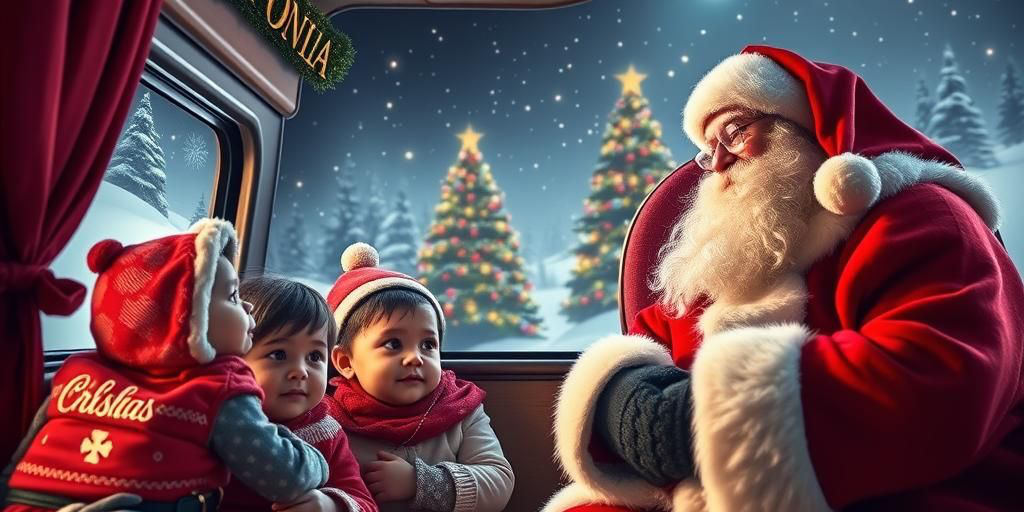 Famiglia in viaggio su Santa Claus Express verso la Lapponia per incontrare Babbo Natale