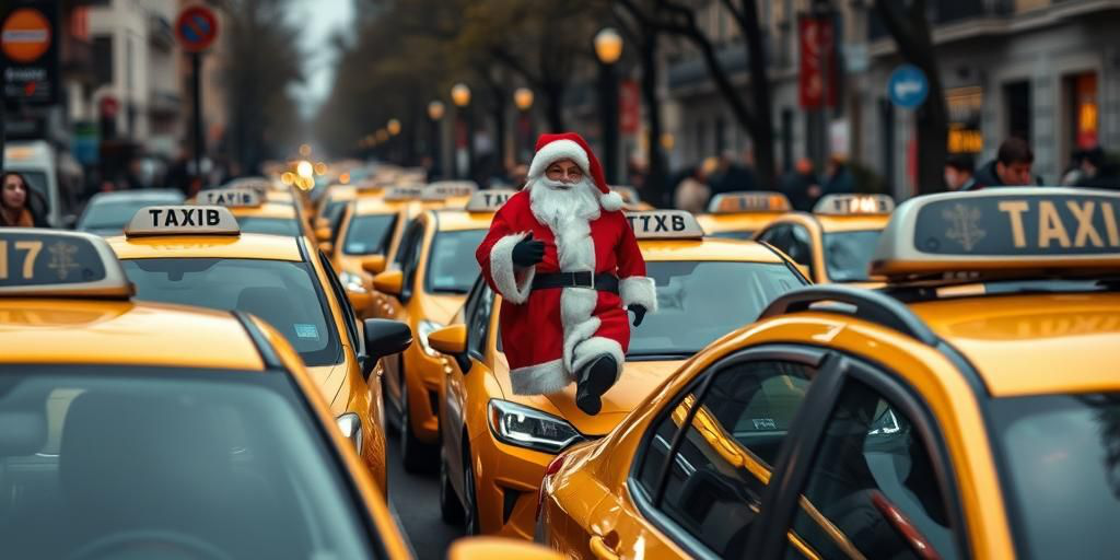 Taxi napoletani protestano per traffico e bassi incassi, appongono Babbo Natale sulle vetture