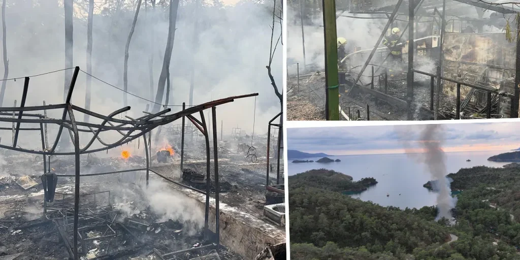 Incendio a Fethiye distrugge caravan e bungalow e si diffonde nella foresta circostante