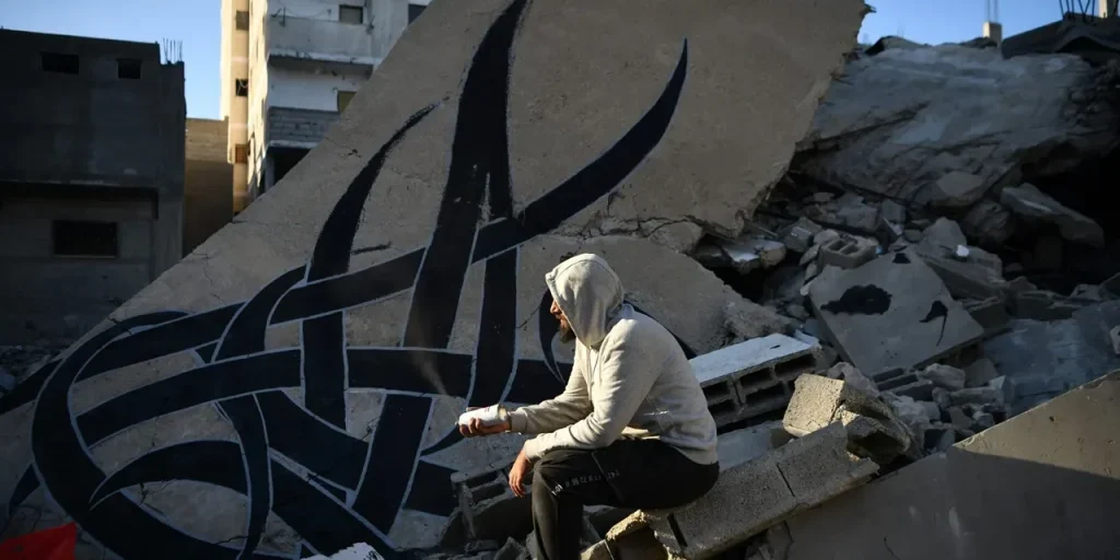 Artista di Gaza trasforma la distruzione in arte: Belal Khaled dipinge su muri e missili non esplosi