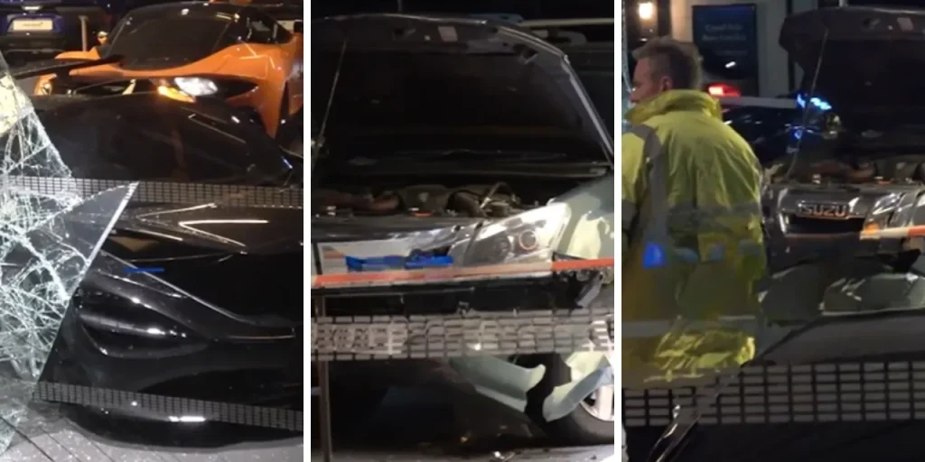 Camion urta galleria di auto McLaren in Inghilterra, causano danni e feriti