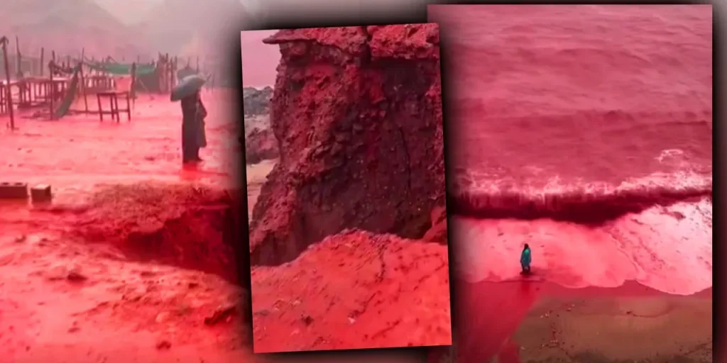 La costa rossa dell'Iran si tinge di rosso intenso dopo la pioggia