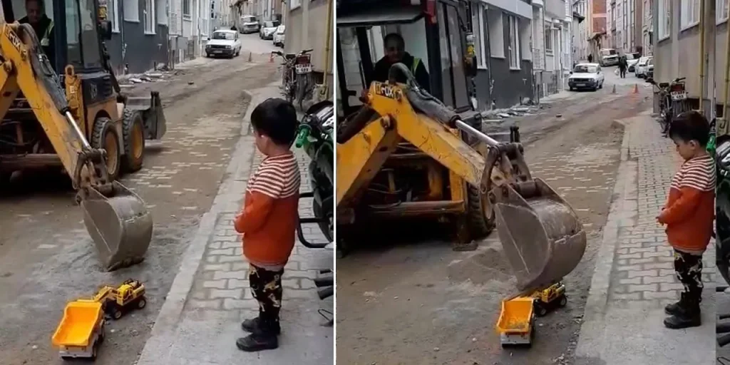 Operatore di Tokat trasforma giocattolo in camioncino di fango, regalando un sorriso a un bambino
