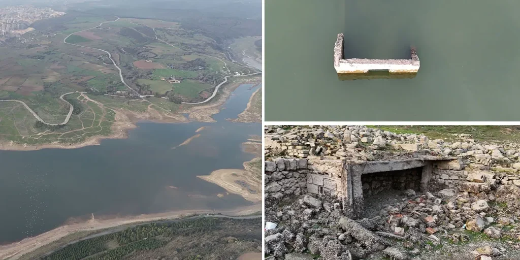 Livello dell’acqua al Damm Sazlıdere scende al 17,32 % e emergono rovine di vecchie case