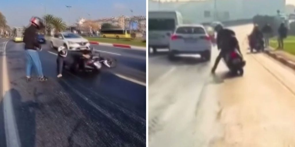 Incidente stradale a İstanbul: sostanza oleosa sulla strada causa cadute di motociclisti