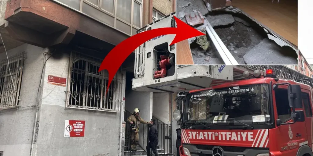 Crollo parziale di edificio di 52 anni a Istanbul: buco nel soggiorno di un appartamento
