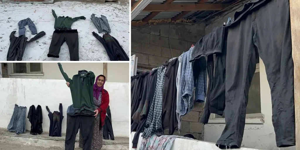 Vestiti appesi all'aperto si sono trasformati in ghiaccio a Kars a -15°C