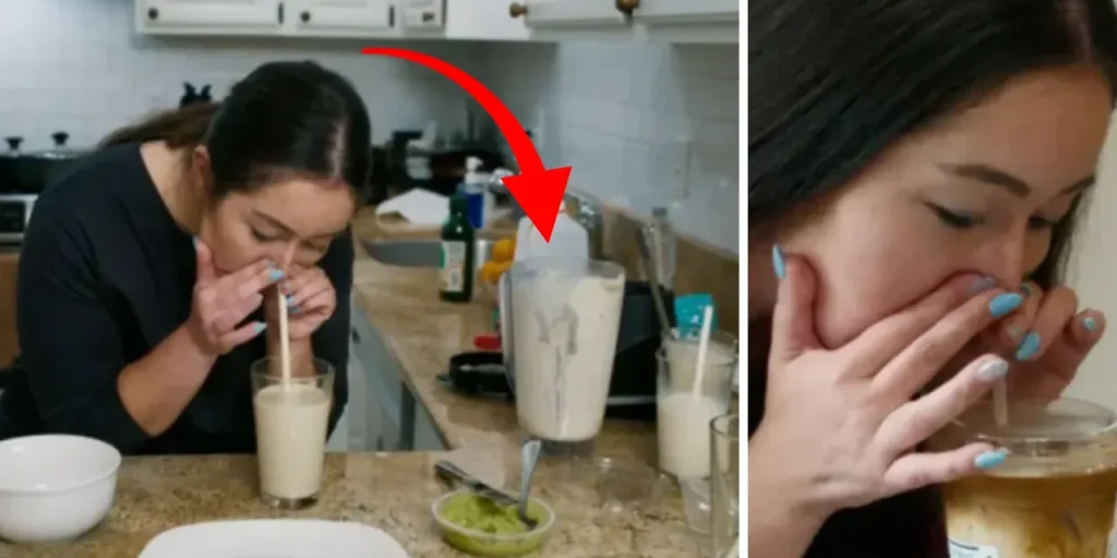 Kathryn, giovane donna della Virginia, beve cibi frullati con una cannuccia inserita nel naso