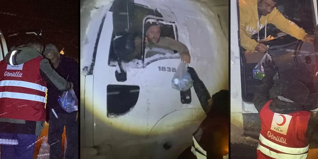 Neve densa blocca i conducenti a Tendürek, Kızılay fornisce assistenza
