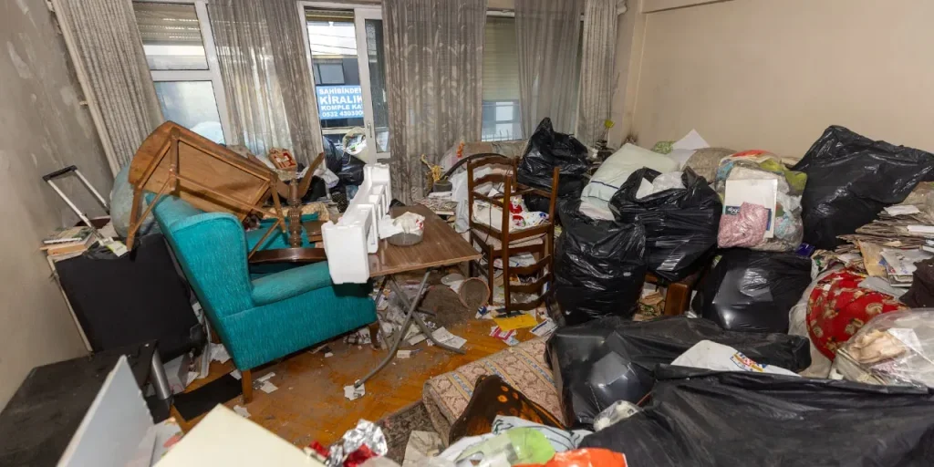 Autorità di Izmir rimuovono rifiuti accumulati in un appartamento di Konak