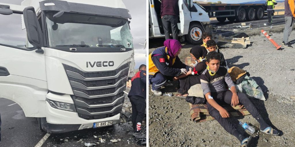 Nevşehir'de feci kaza! Tır ve minibüs çapıştı, 5'i çocuk 9 yaralı