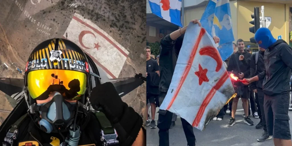 Tensioni a Cipro: giovani greci accendono bandiere turco‑cipriote in occasione dell’anniversario della Repubblica Turca del Nord