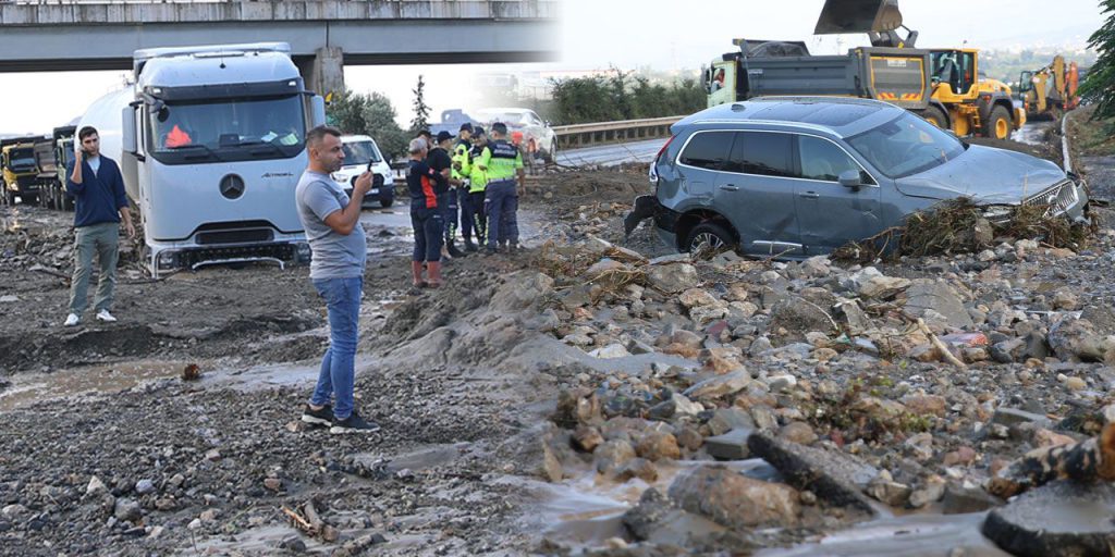Sağanak sonrası kabus: Hatay'da otoyol çamura teslim oldu, araçlar mahsur kaldı