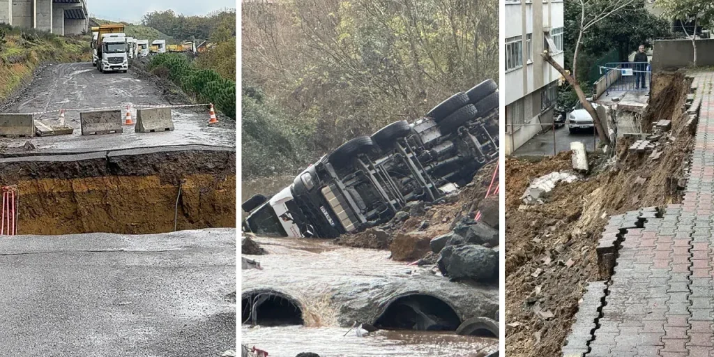 Crolli di strade e muri a Istanbul a causa di piogge intense