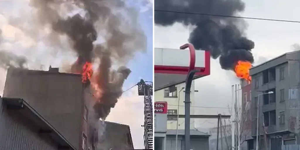 Incendio sul tetto di un edificio di 5 piani a Sultangazi: uomo ferito dopo salto dal balcone