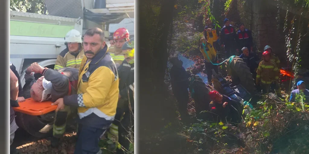 Uomo anziano salvato dopo che un trattore è caduto da un ponte a Bursa