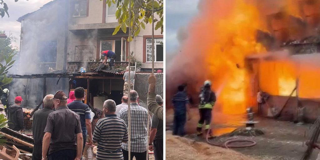 Yangına giden ekiplerin zor anları! Tüp patladı, ortalık alev aldı