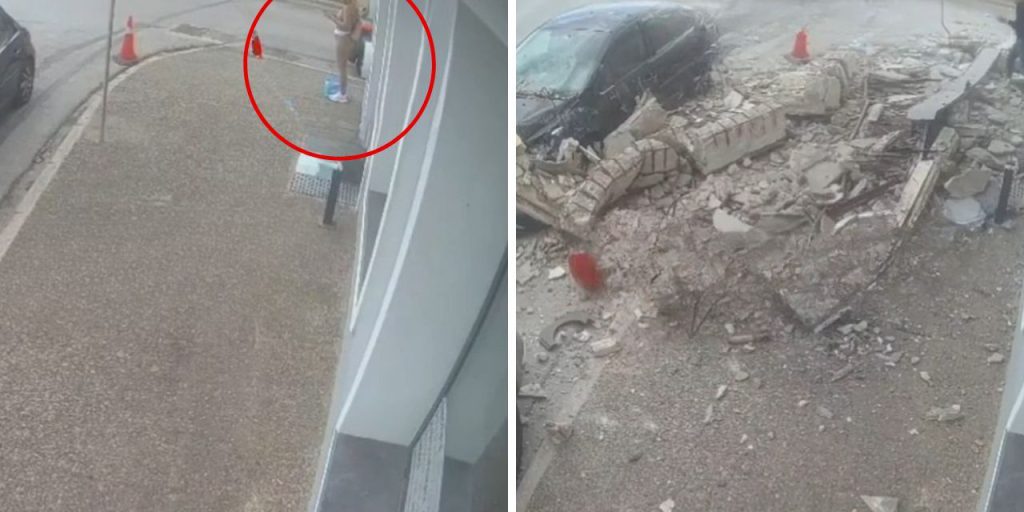 Yunanistan'da dehşet anları! Binanın balkonu çöktü, altında kalmaktan saniyelerle kurtuldu